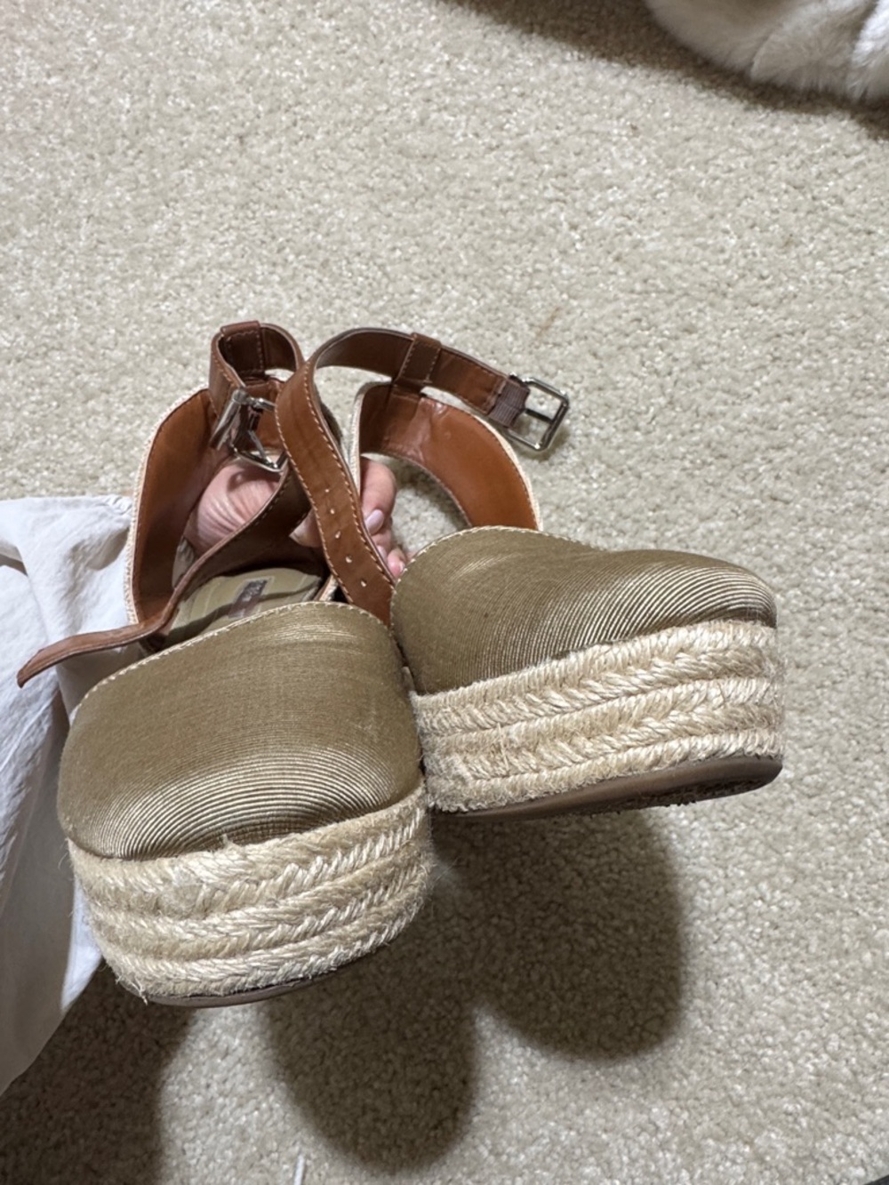 BCBGeneration Beige Espadrille Wedge Sandals with Brown Ankle Strap - Picture 5 of 6